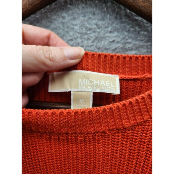 Michael Kors Womens Orange Knit Sweater With Lace-Up Sides Size M 69% Cotton 31% - Picture 2 of 5